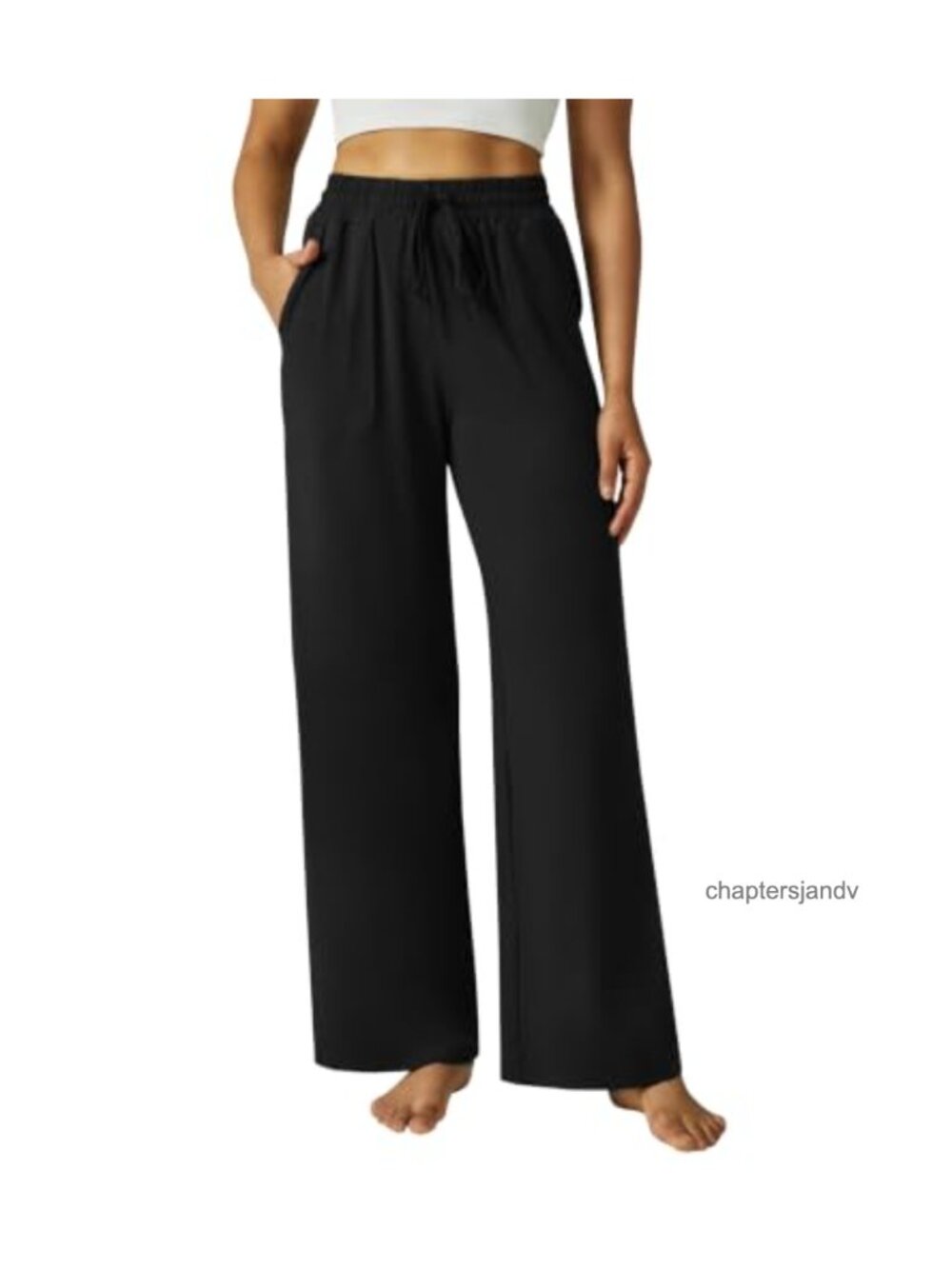 Wide Leg Drawstring High Waist Lounge Pants Cotton Spandex Pockets